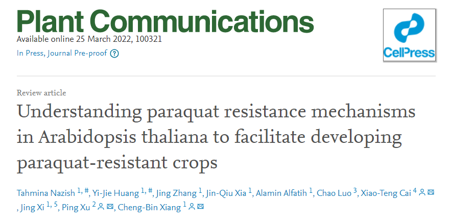 中国科学技术大学向成斌教授团队发表百草枯抗性综述，助力开发抗百草枯作物