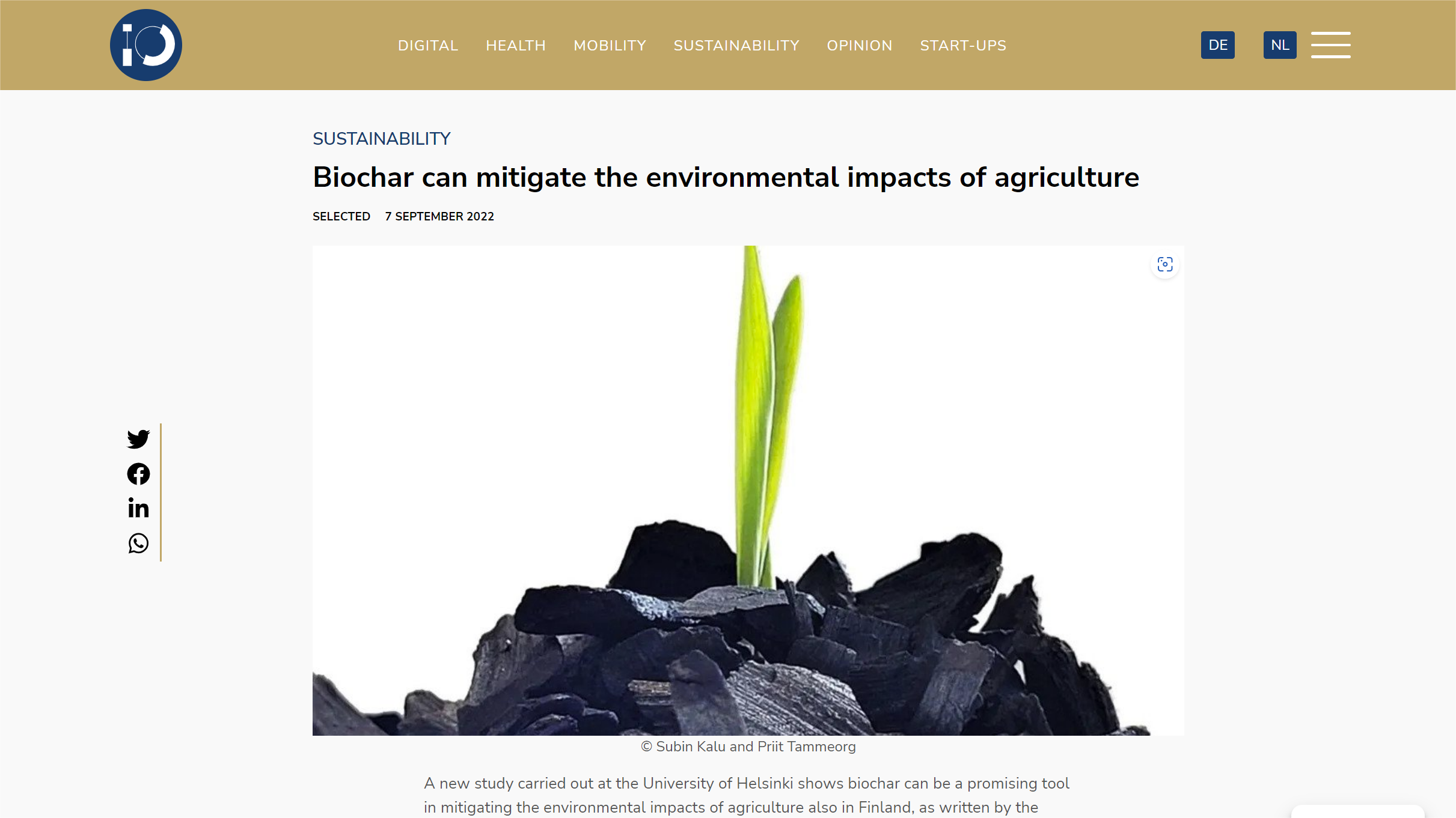 赫尔辛基大学研究表明生物炭可以减轻农业对环境的影响